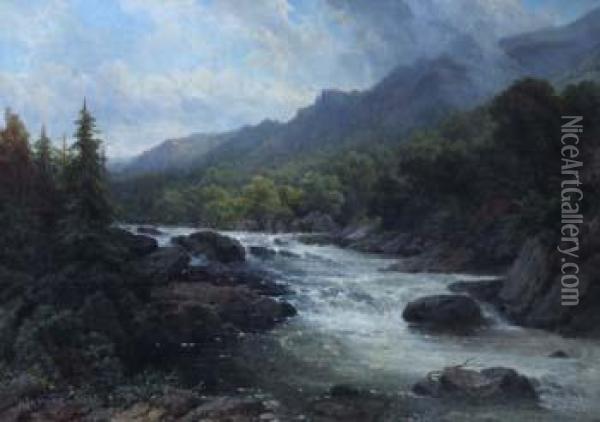 On The Llugwy, 
North Wales Oil Painting - George Law Beetholme