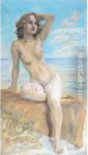 Weiblicher Akt (female Nude) Oil Painting - Max Klinger