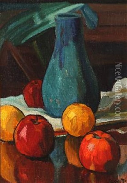 Sill Life With Vase And Fruits Oil Painting - Jacob Jorgensen