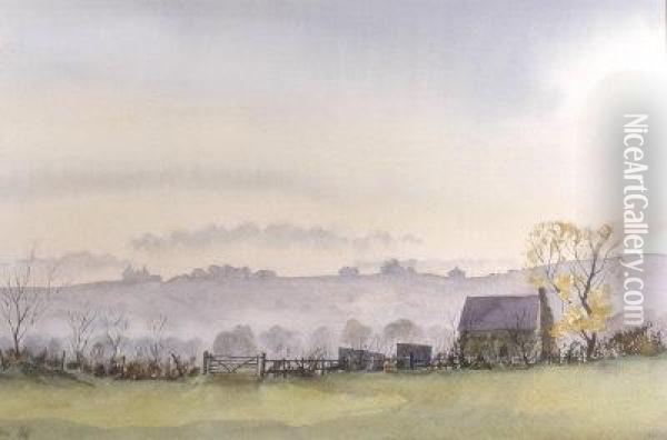 October Mist Near Ludlow Oil Painting - William Hall