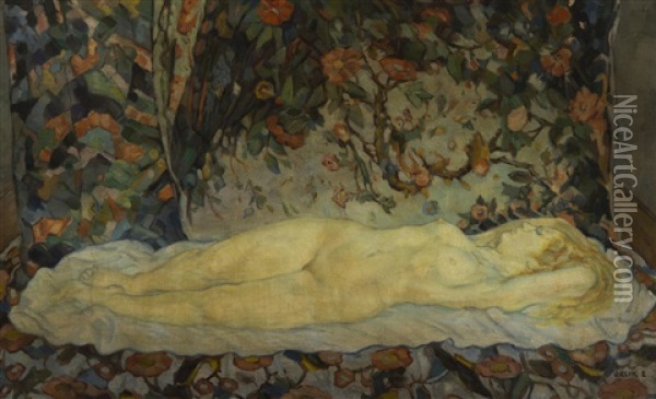 Nude In Repose Oil Painting - Emil Orlik