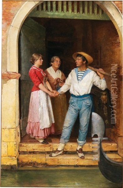 The Farewell Of The Gondolier Oil Painting - Gustav Holweg
