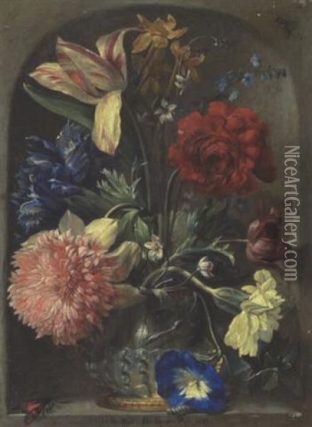 Blumenstrauss In Einer Steinnische Oil Painting - Johann Rudolf Byss