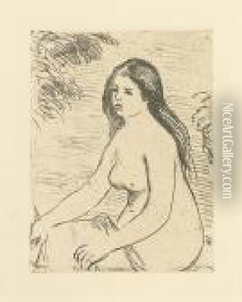 Etude De Femme Nue, Assise, Variante. Oil Painting - Pierre Auguste Renoir