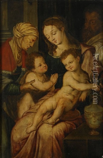 Heliga Familjen Och Johannes Doparen Oil Painting - Jacob De Backer