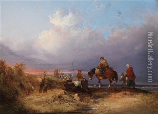 Fisher Folk Oil Painting - William Shayer the Elder