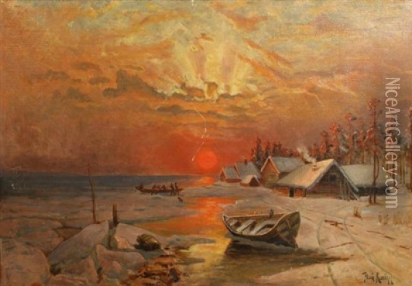 Winter Landscape Oil Painting - Yuliy Yulevich (Julius) Klever