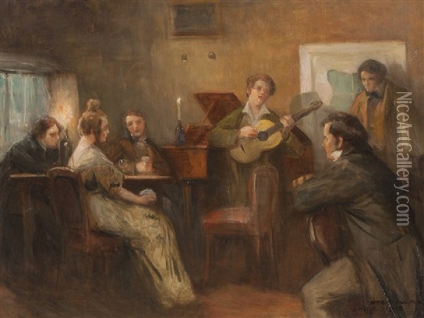House Concert With Franz Schubert Oil Painting - Otto Robert Nowak