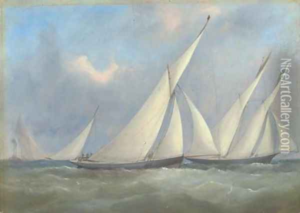 Florinda and Gwyndoline racing off the Nab lightship Oil Painting - Arthur Wellington Fowles