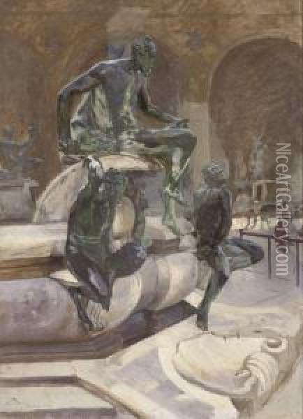The Neptune Fountain, Piazza Della Signoria, Florence Oil Painting - Wilhelm Otto Peters