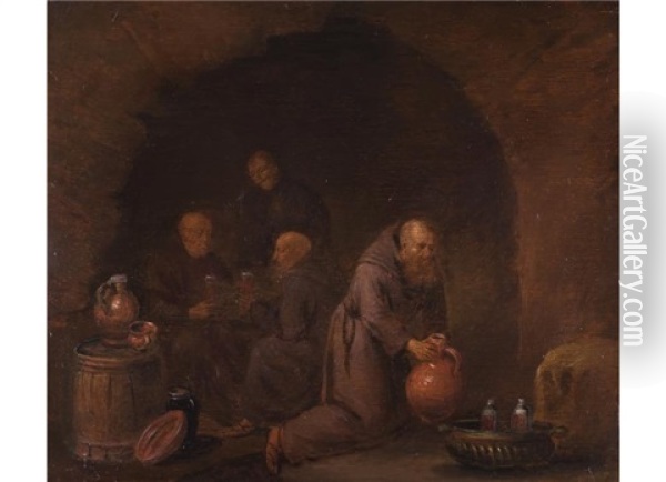 Monche Im Weinkeller Oil Painting - Quiringh Gerritsz van Brekelenkam