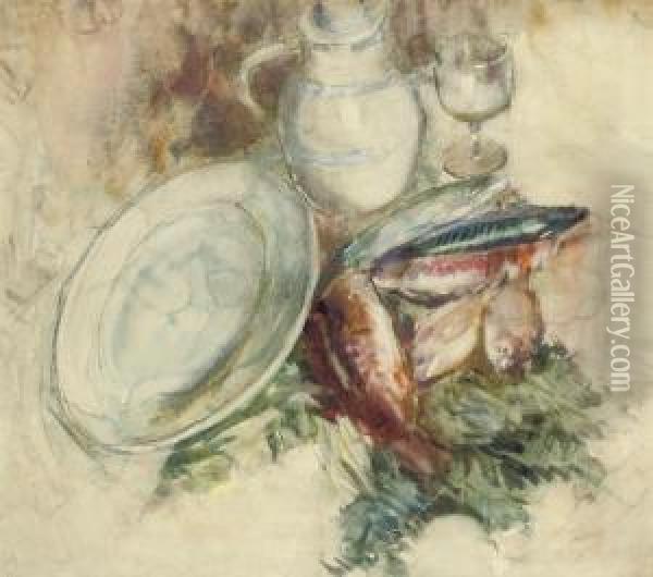 Still Life With Fish Oil Painting - Frances Mary Hodgkins
