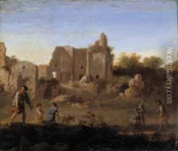 Scena Di Genere Con Pastori Tra Le Rovine Antiche Oil Painting - Cornelis Van Poelenburch