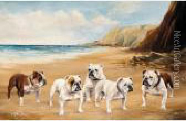 Bulldogs On The Beach Oil Painting - Binks, R. Ward