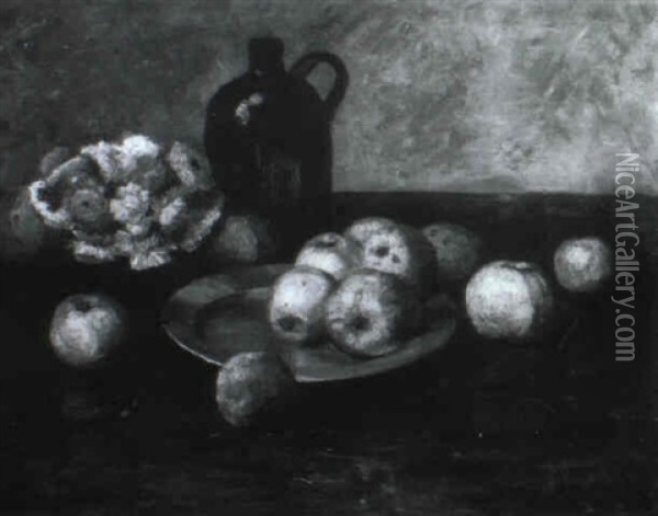 Stilleben Mit Apfeln Und Herbstblumen Oil Painting - Gerhard Bakenhus