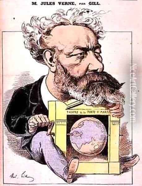 Caricature of Jules Verne 1828-1905 from LEclipse Oil Painting - Andre Gill