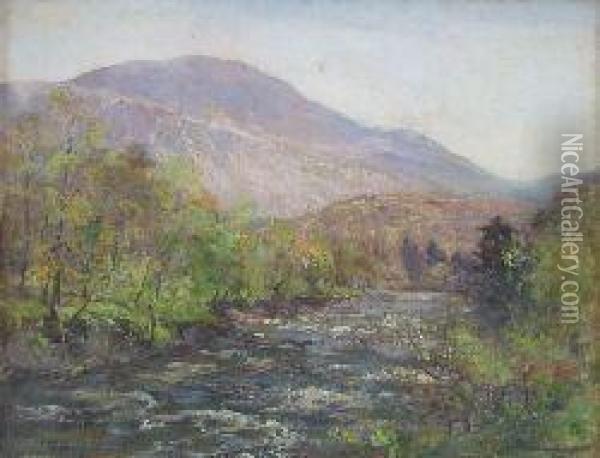 A Highland River - White Water Oil Painting - Archibald Kay