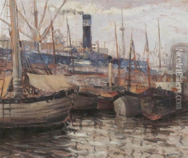 Il Porto Di Genova Oil Painting - Clemente Pugliese Levi