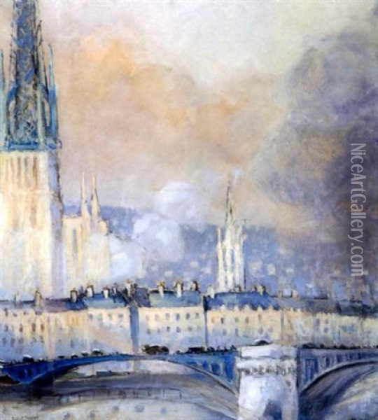 Rouen, Le Pont De Pierre. Brume Du Soir Oil Painting - Robert Antoine Pinchon
