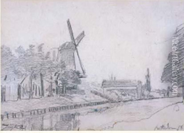 Moulin Au Bord D'une Riviere, Rotterdam Oil Painting - Johan Barthold Jongkind