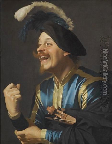 A Laughing Violinist Oil Painting - Gerrit Van Honthorst