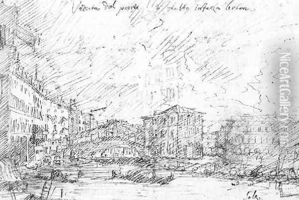 The Grand Canal Near The Ponte Del Rialto Oil Painting - (Giovanni Antonio Canal) Canaletto