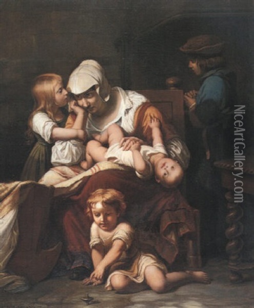 Jeune Mere Et Ses Enfants Oil Painting - Paul Delaroche