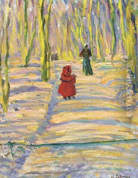 Madame Lebasque et sa fille Martha au promenade, Montevrain Oil Painting - Henri Lebasque