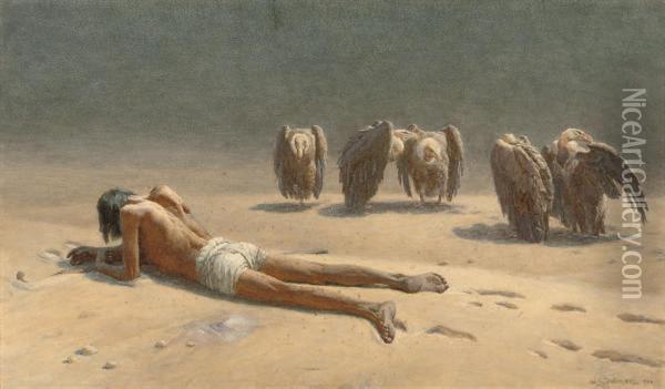 Abandoned: Vultures In The Desert Oil Painting - John Charles Dollman