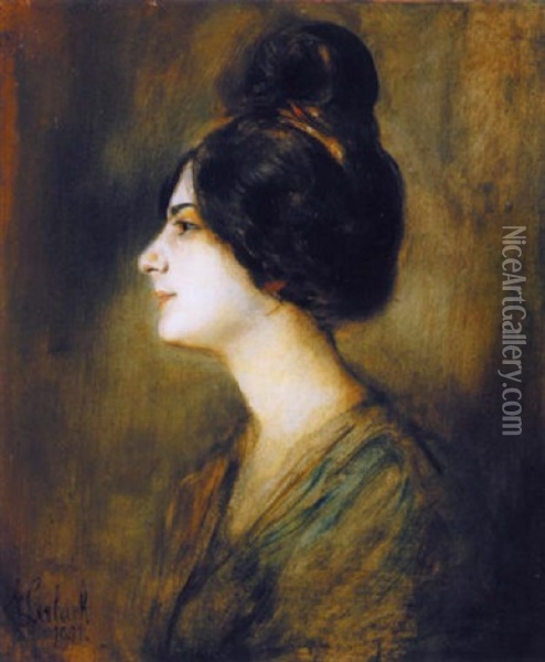 Portrait Einer Jungen Dame Oil Painting - Franz Seraph von Lenbach
