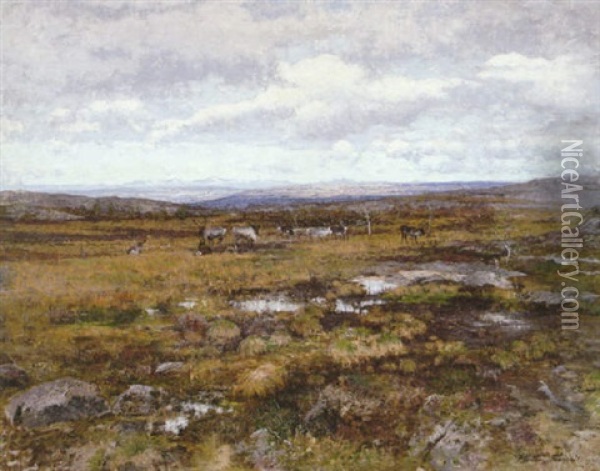 Myrlandskap Med Renar Oil Painting - Victor Forssell
