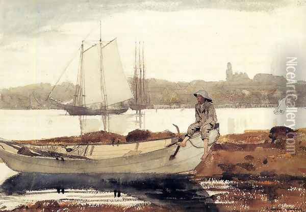 Gloucester Harbor and Dory Oil Painting - Winslow Homer
