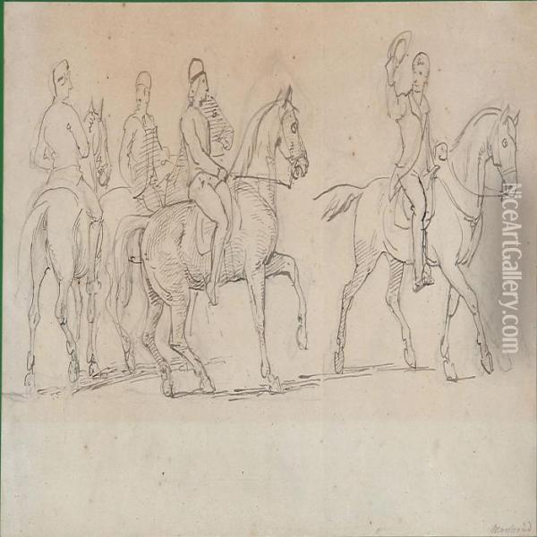 Four Riders On Horseback Oil Painting - Wilhelm Marstrand
