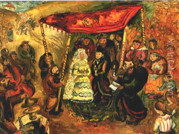 Jewish Wedding Oil Painting - Issachar ber Ryback