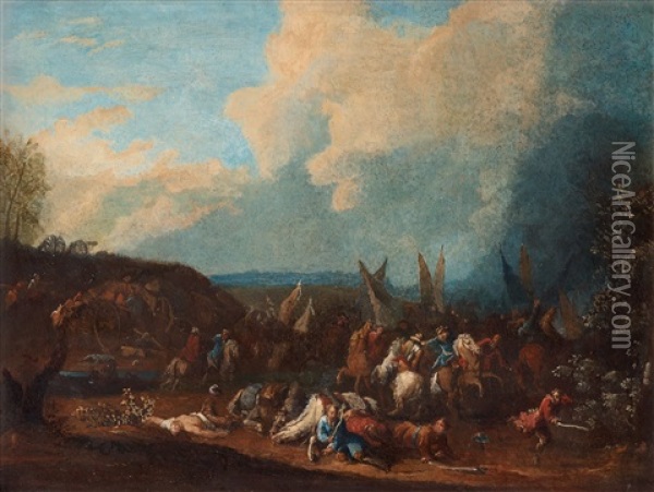 Cavalry Battle Oil Painting - Jan-Baptiste van der Meiren