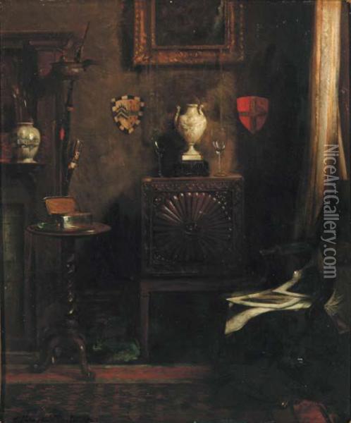 Interior With Heraldic Crests Oil Painting - Albert Chevallier Tayler