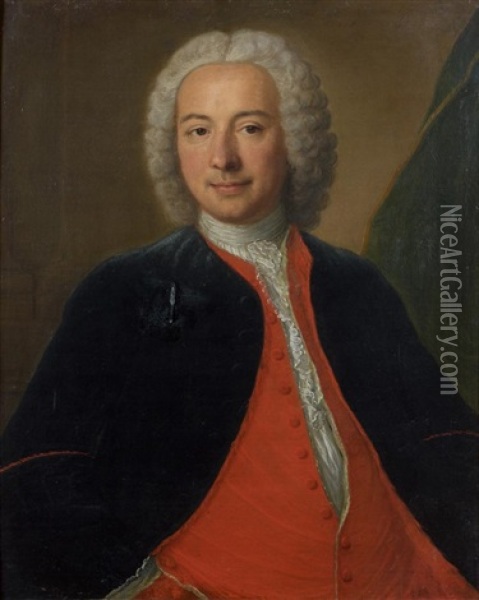 Portrait D'homme Au Gilet Rouge Oil Painting - Michel Hubert Descours