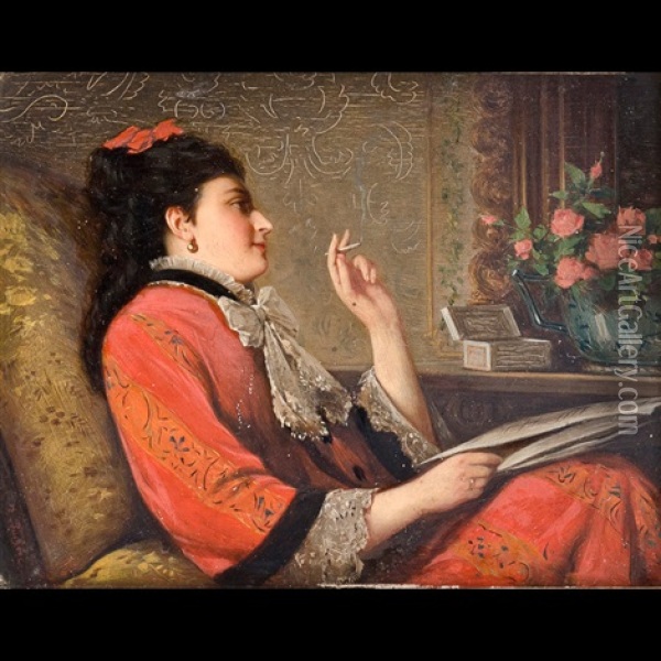 Ritratto Di Dama Con Sigaretta Oil Painting - Josef Bueche