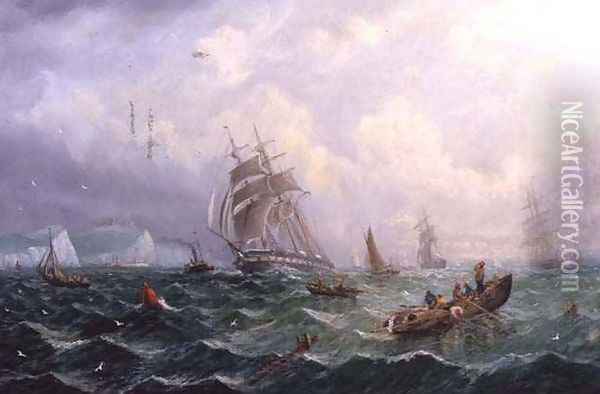 Shipping in Choppy Seas of Scarborough Oil Painting - Adolphus Knell
