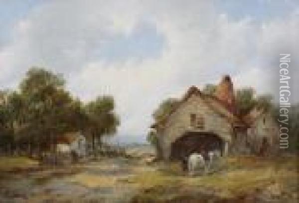 Traveller By A Hamlet Oil Painting - Alfred Vickers