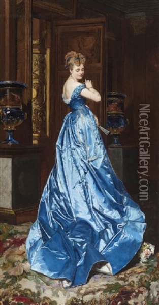 The Blue Dress Oil Painting - Edouard Frederic Wilhelm Richter