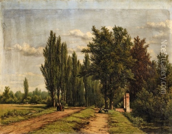Landscape With A Poplar-lined Avenue Oil Painting - Jan Willem Van Borselen