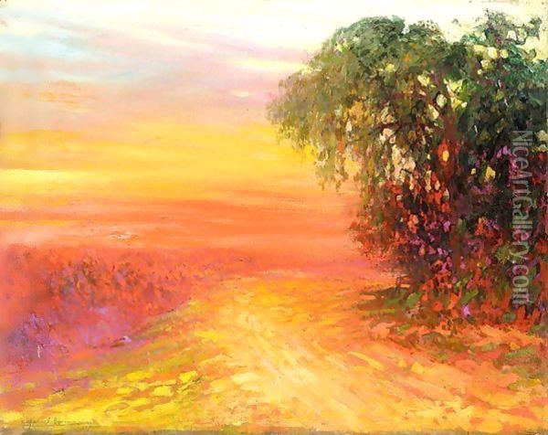 Red Sunset Oil Painting - Pierre Amede Marcel-Beronneau