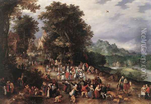 A Flemish Fair 1610s Oil Painting - Jan The Elder Brueghel