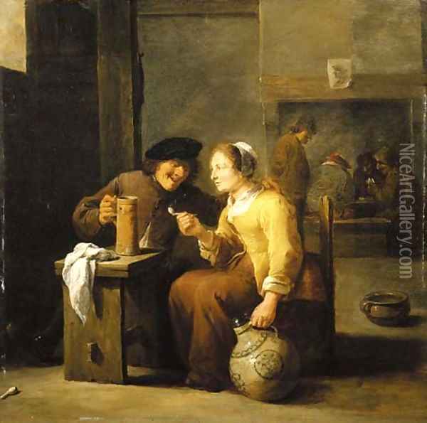 Peasants smoking and drinking in a tavern Oil Painting - David III Teniers