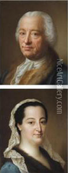 Portrait Of Baron Francois 
Joseph De Toussainet (1689-1762) And His Wife Charlotte (b.1720) Oil Painting - Christian Seybold