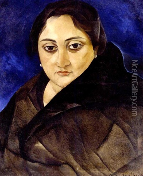 Portrait Of Mrs Achenia Melikoff Oil Painting - Boris Dmitrievich Grigoriev