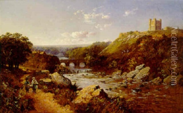 Richmond Castle And The River Swale, Yorkshire Oil Painting - Edmund John Niemann