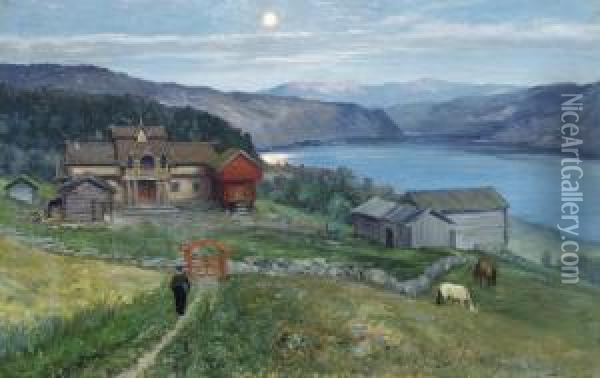 A Fine Farm At Last! Oil Painting - Christian Eriksen Skredsvig