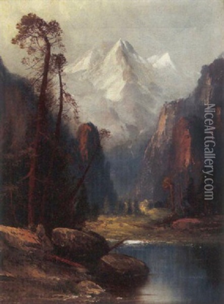 A Study For Yosemite Valley Oil Painting - Frederick Ferdinand Schafer